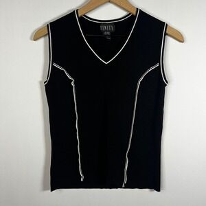 Finity Top Women Large Black Sequin Trim Detail Sleeveless Blouse Sweater Vest